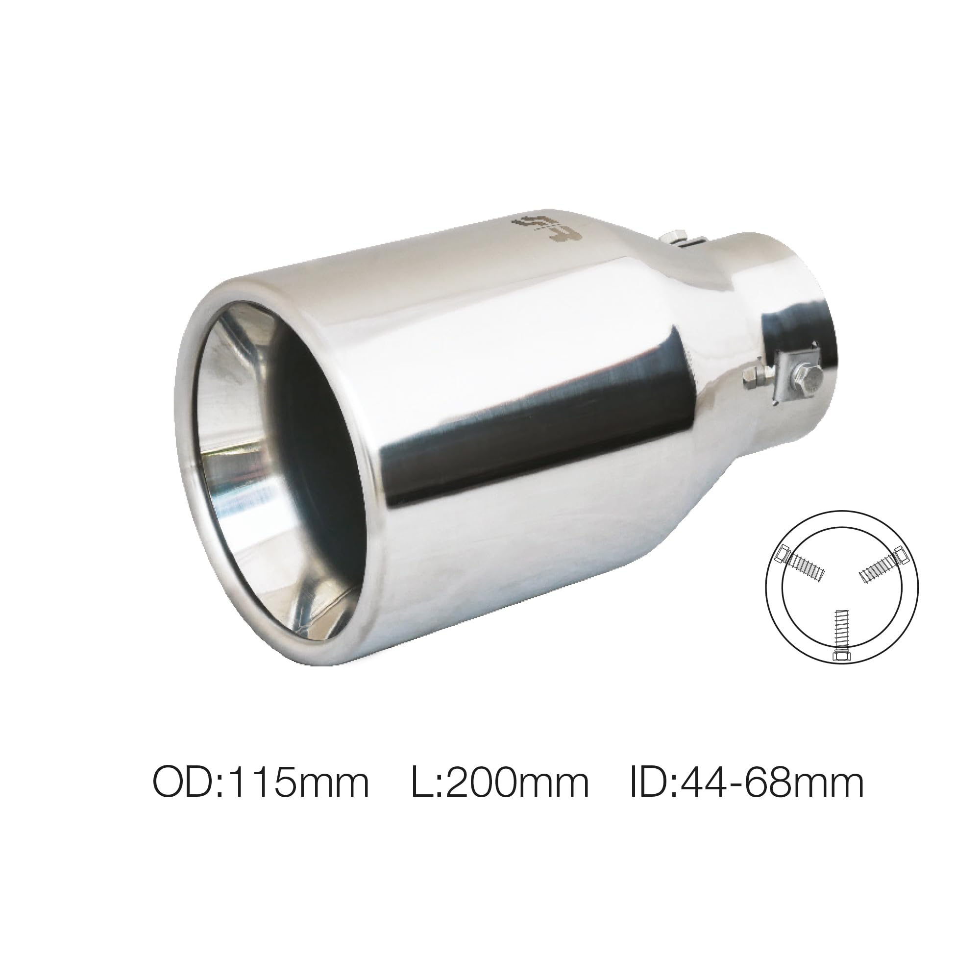 Simoni Racing Cola de Tubo de Escape Deportiva Redonda Acero Inoxidable - Ø115xL200mm - Montaje 44-68mm