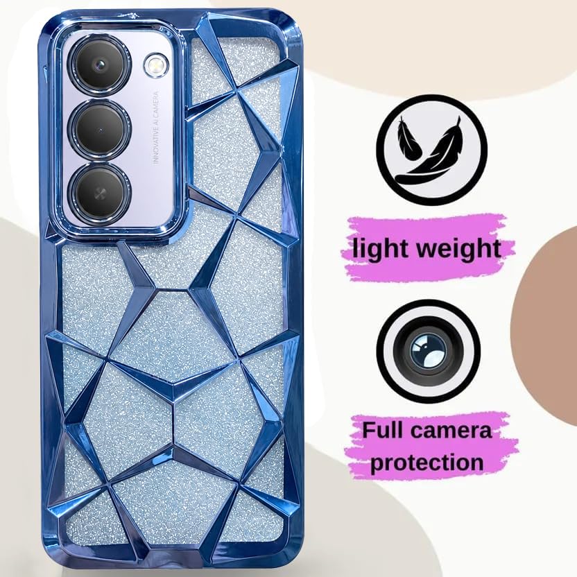 Image of VONZEE Gradient Glitter Case for Redmi 15, Luxury Electroplated 3D Cube, Diamond Bling Shiny Soft TPU Clear Shockproof Women Girls Protective Phone Cover (Sierra)