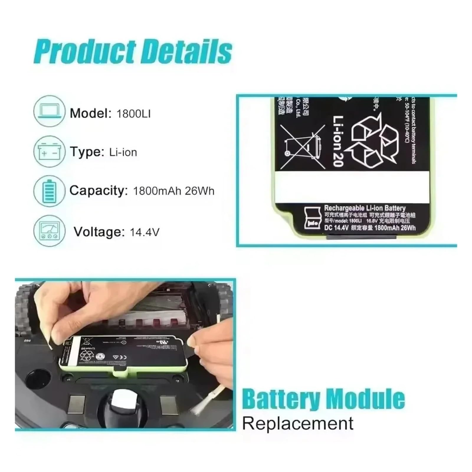 Batería De Iones De Litio, Compatible Con Roomba 900 800 700 600 Series 960 980 981 965 895 775 695 690 681 760 890 891, Batería De Repuesto For Aspiradora Robot(5200mAh)