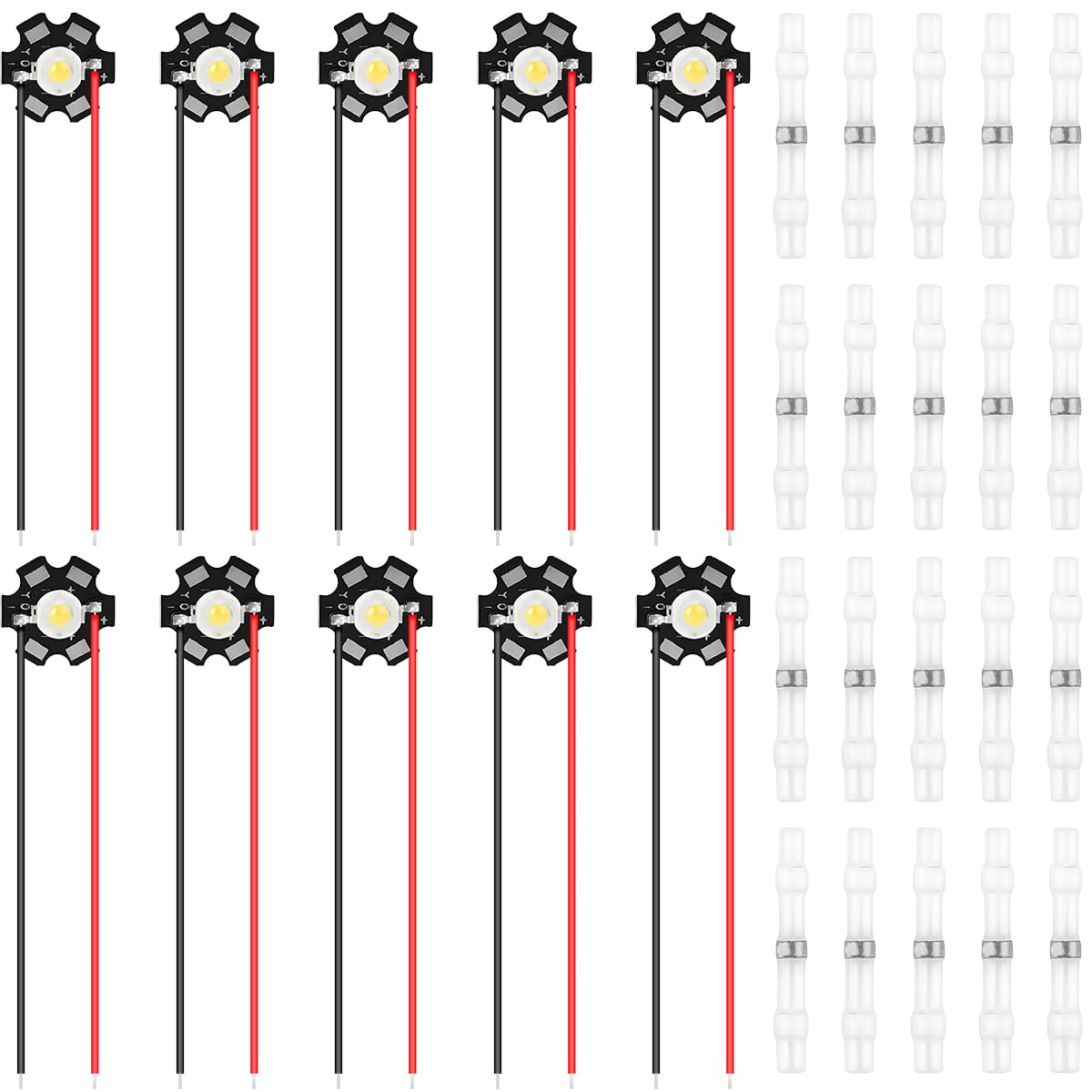 ZHUROUPU 10Pcs High Power LED Bead Chip, 3W LED Chip Bulb with Wire 700mA 3W COB Light Beads Pre-soldered Aluminium Substrate Warm White 2500-3500K for DIY Light Spotlight Bulb with Heat Shrink Tube โ image 1