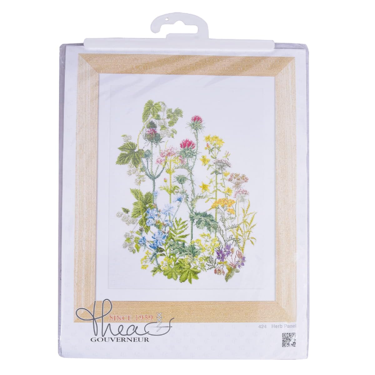Thea Gouverneur Kit Point de Croix sur Lin Motif Herbes aromatiques Multicolore 35 x 45 cm