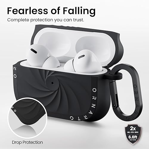Miniatura 3 de ORNARTO Vortuxe - Funda para AirPods Pro 2, protección contra caídas MIL-STD, silicona líquida a prueba de golpes con mosquetón, elegante funda