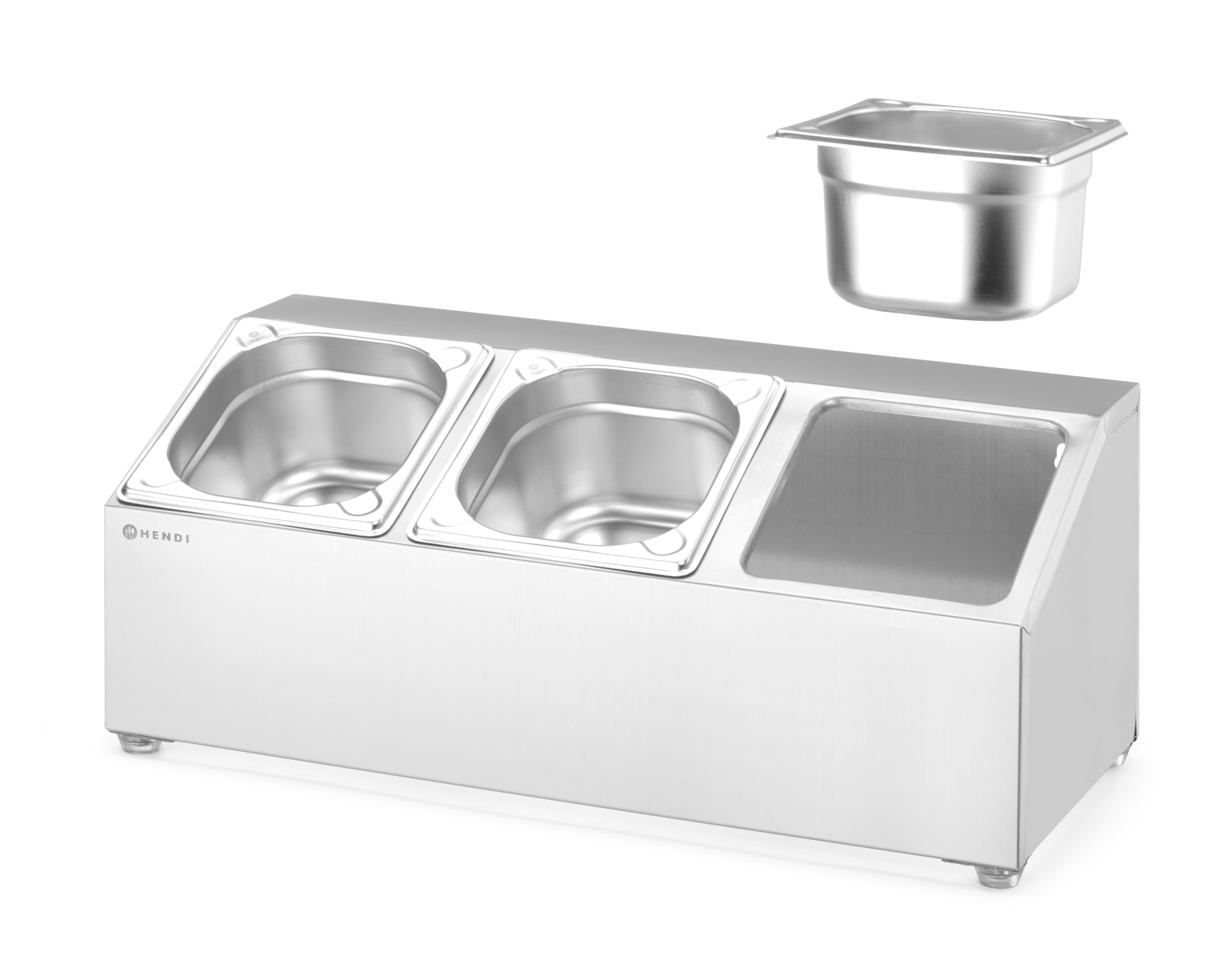 HENDI Soporte para Recipientes Gastronorm, Organizador de Cocina con 3 Compartimentos (3x GN 1/6), Antideslizante y Montaje en Pared, 512x245x(H)215mm, Acero Inoxidable