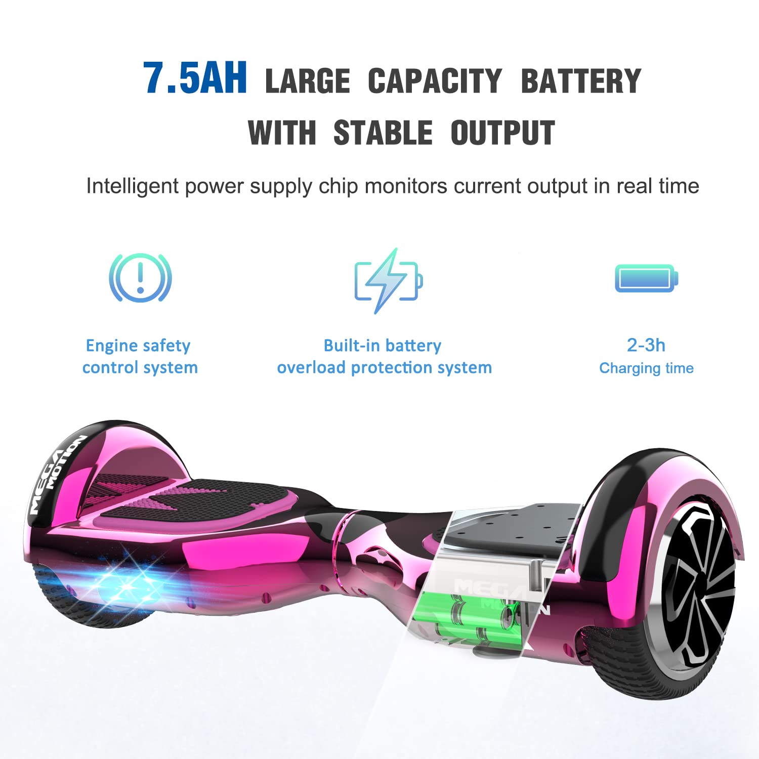 MEGA MOTION Hoverboards con Hoverkart per Bambini, Hoverboards a due Ruote da 6,5 Pollici con Altoparlante Bluetooth, con Luci a LED, Regalo per Bambini e Adolescenti