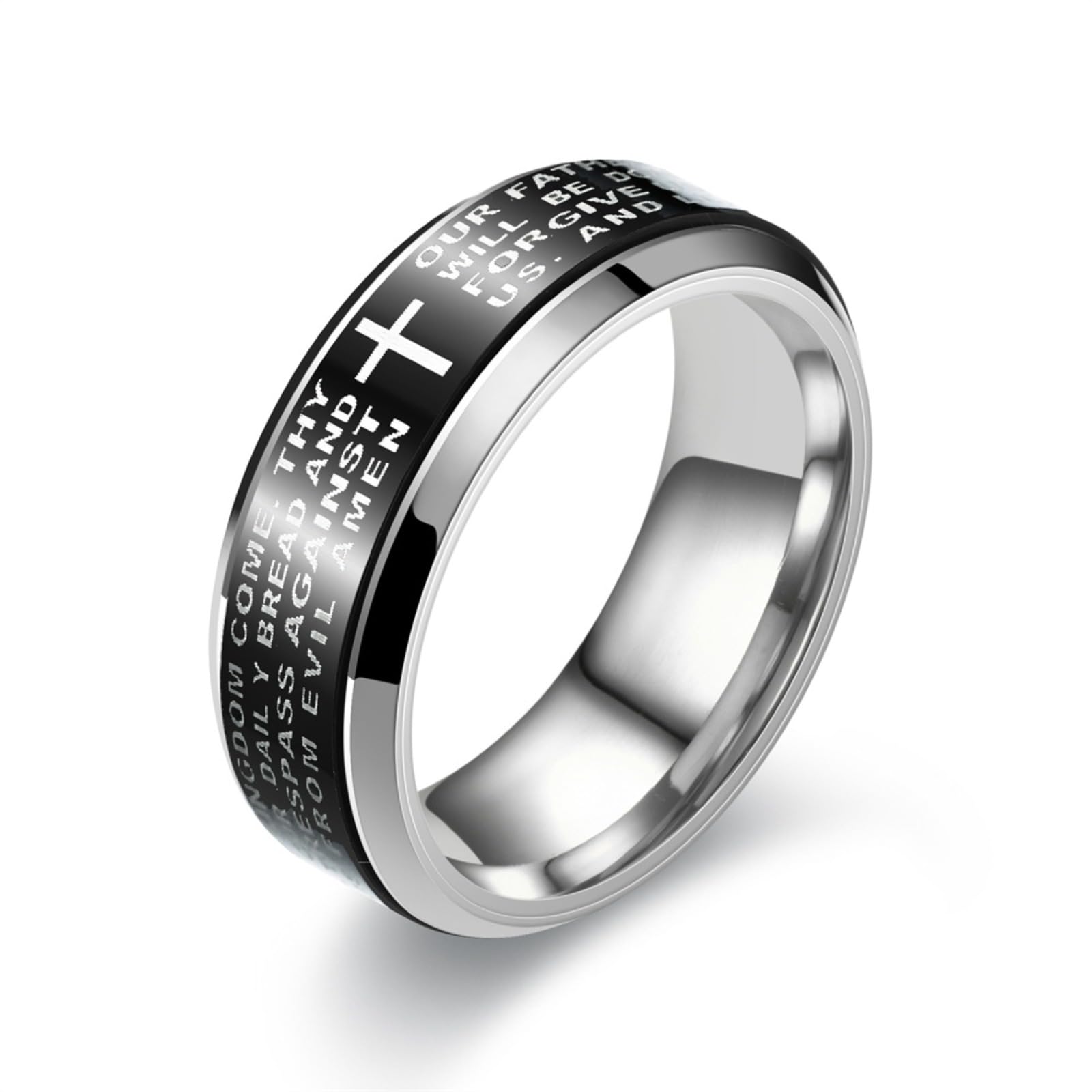 VHJdtE Rings, Titanium Steel Christian Cross Bible Verse Ring, Religious Jewellery, Rotatable Prayer Fidget Accessory(W)