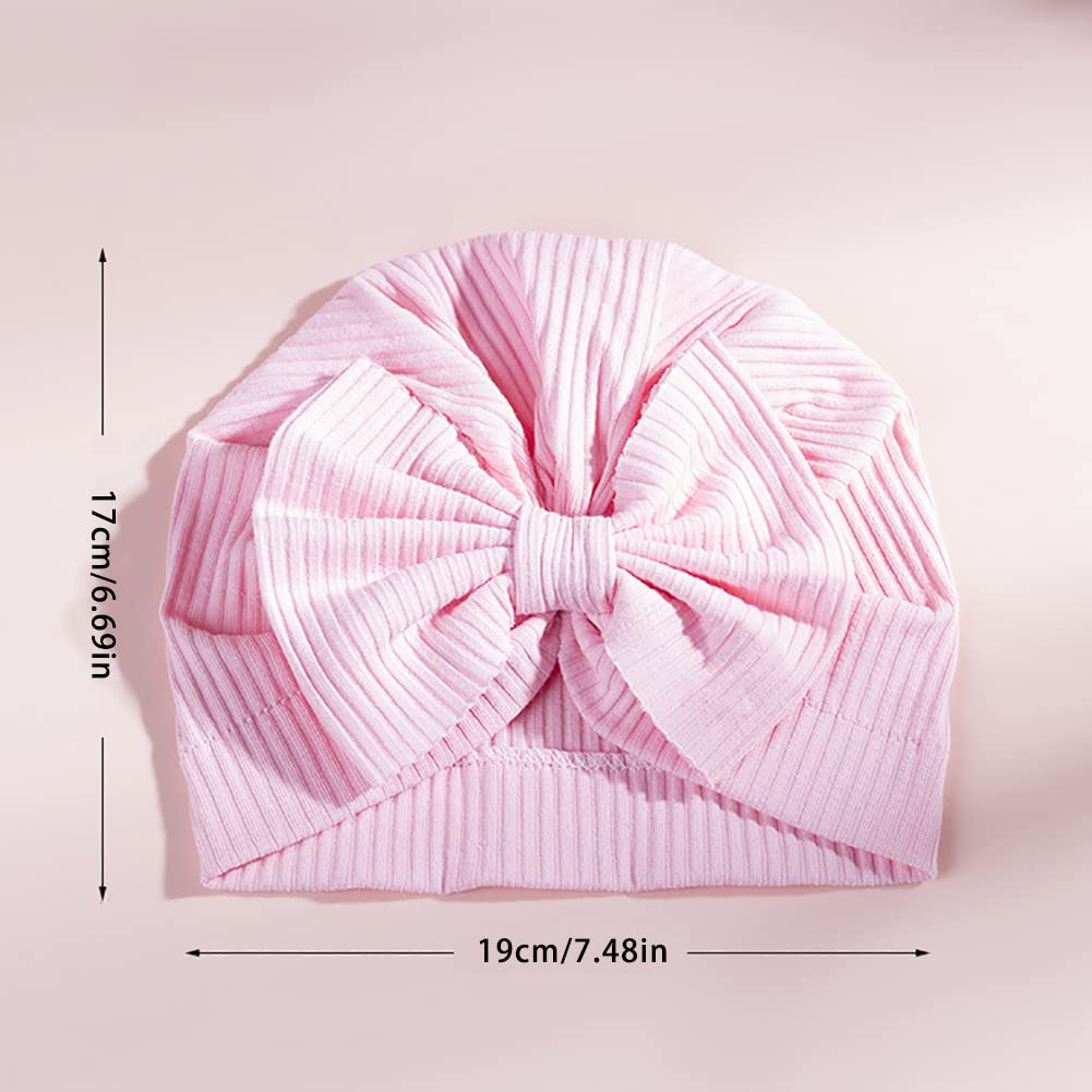 EUBUY Newborn Hospital Hat with Big Bow, Soft Elastic Cotton Baby Turban Hat Newborn Baby Hat for Girls Boys 0-12 Months White