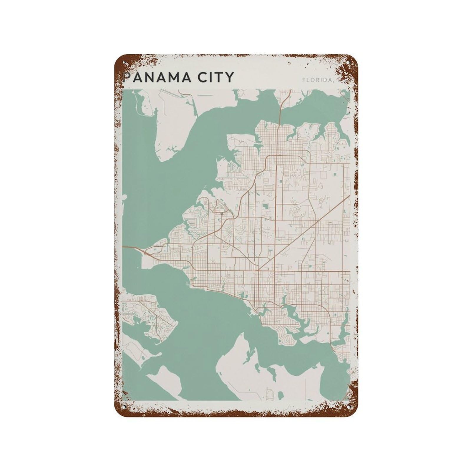 xiaoxiaoshen Panama City Map Florida Travel Gift Scandi Wall Decor Art Metal Tin Poster Modern Home Decor Art Home Bar Shop Decorations Vintage Sign 30x20cm