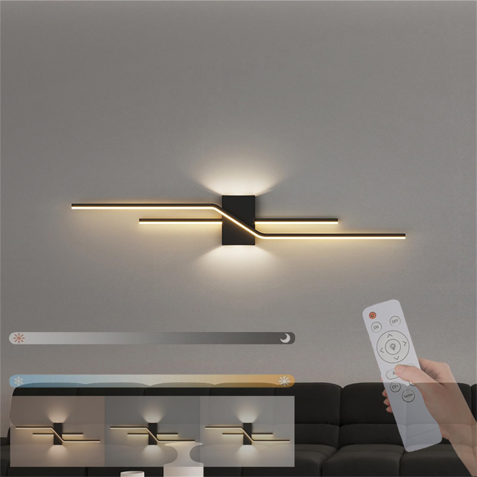 KXEcoLife Wall Sconce Dimmable Living Room Lamp with Remote Control LED Long Strip Indoor Lighting Fixture for Corridor Decoration (60CM Black)