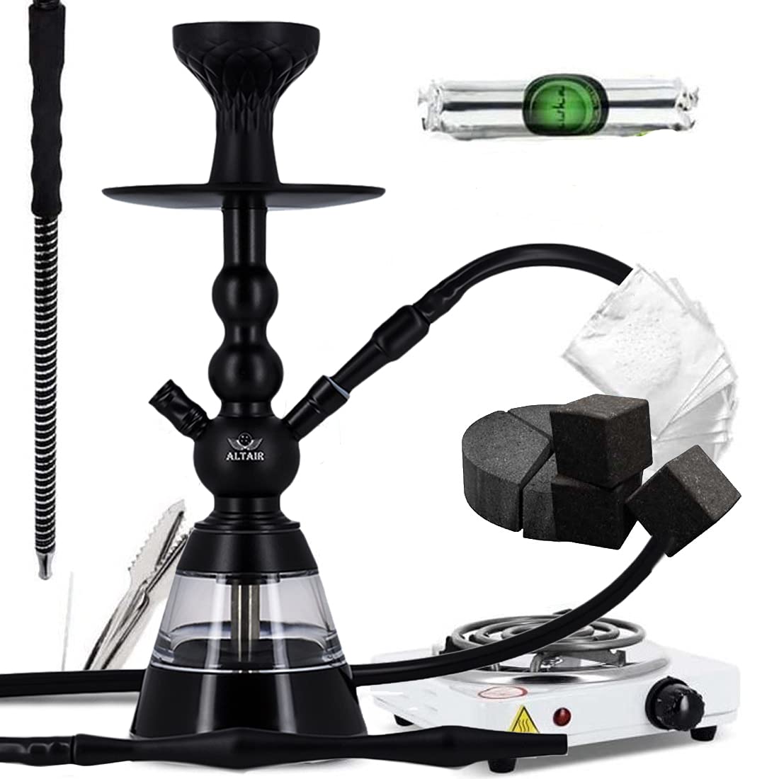 HND Pack Chicha Revenge avec Narguilé Alu Noire + Charbon Coco + Allume Charbon + Foyer Silicone et Plus