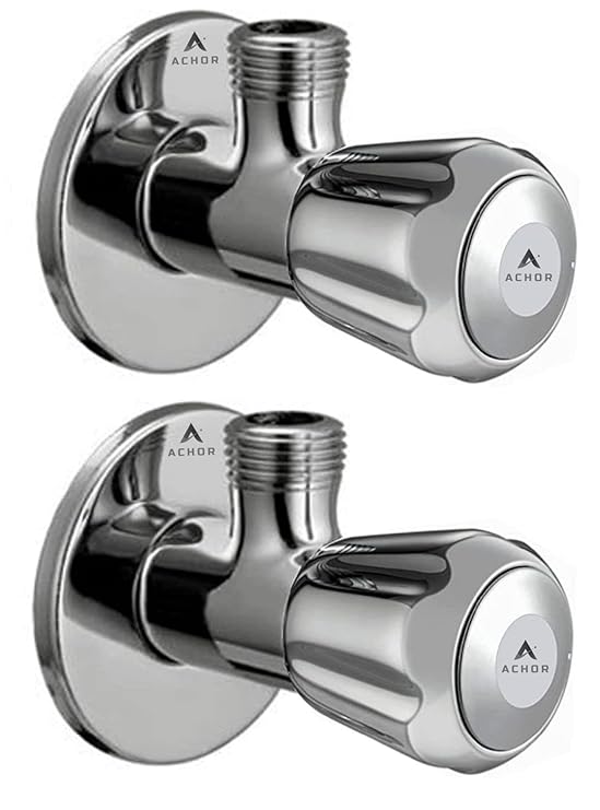 ACHOR ABF26 Full Brass Quater Turn Angle Cocke Tap for Bathroom/Washing Machine/Health Faucet/Hand Shower with Wall Flange and Teflon Tape [ Pack of 2 ] (Sleek)