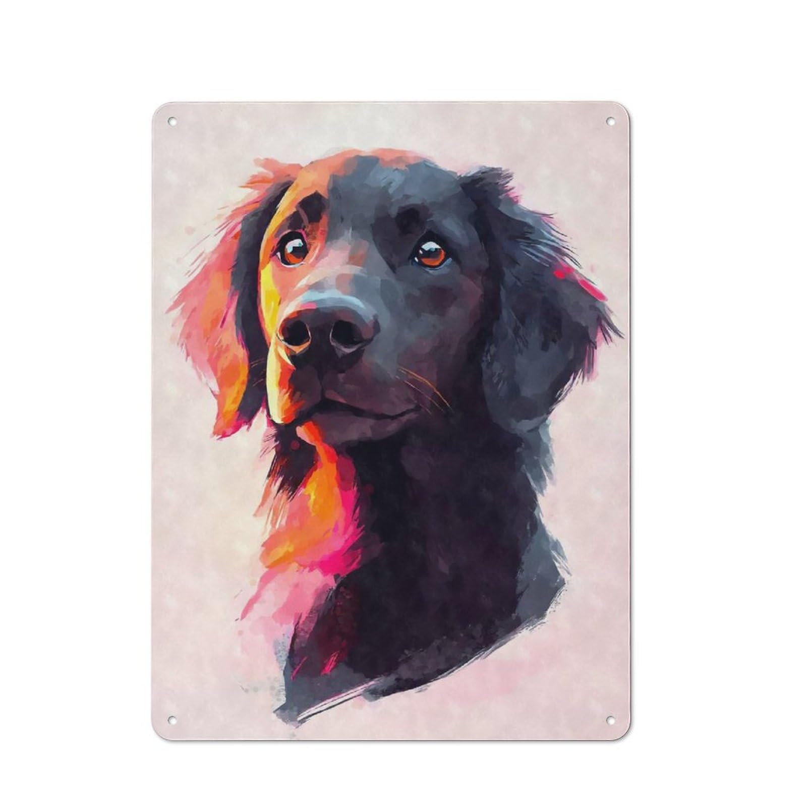 Junmoney Flat-Coated Retriever Watercolor Portrait Retro-Style Metal Plaque 40X30cm For Garage Or Workshop, For Garage, Workshop And Man Cave Decoration