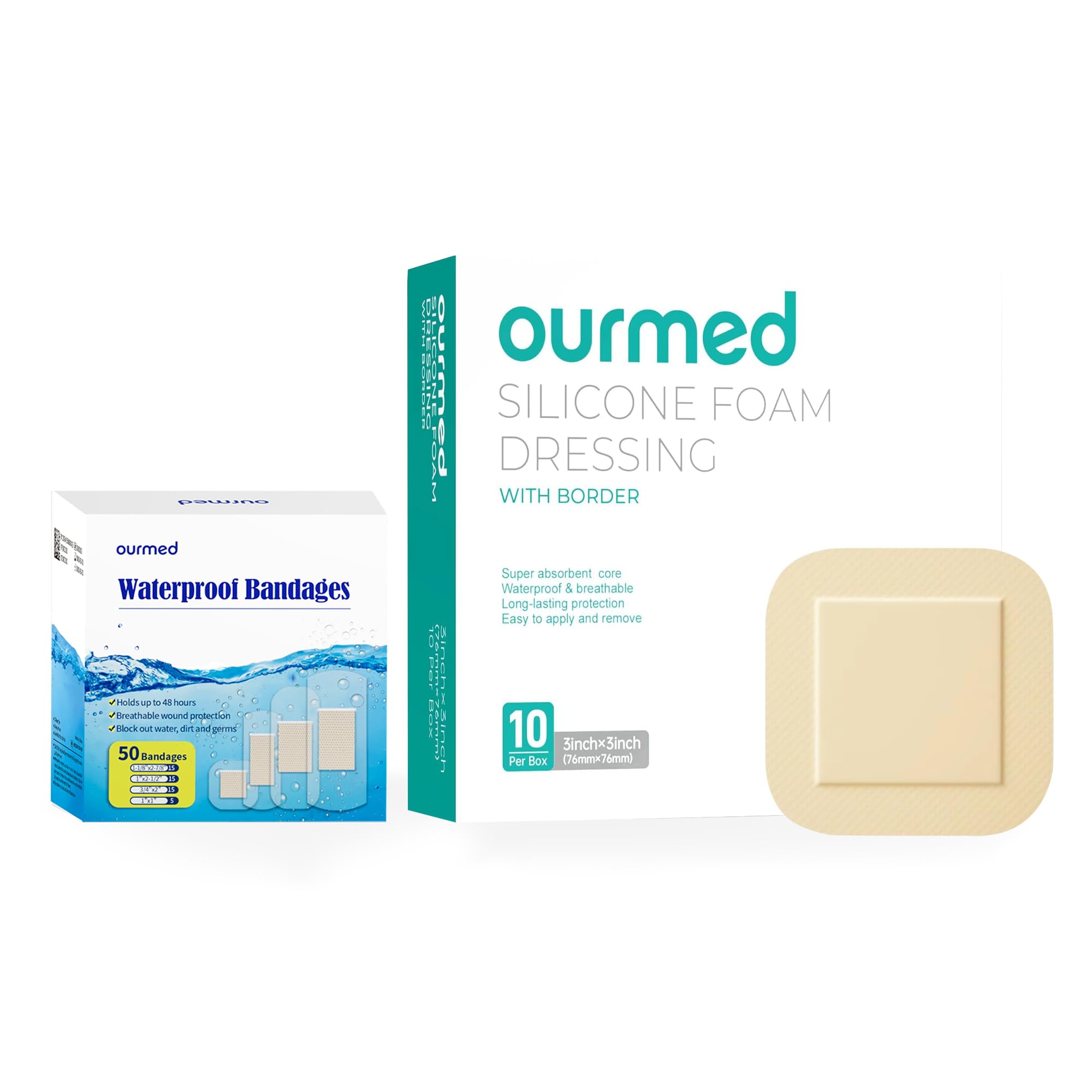 ourmedWaterproof Bandages & Ourmed Silicone Foam Dressing with Border Adhesive