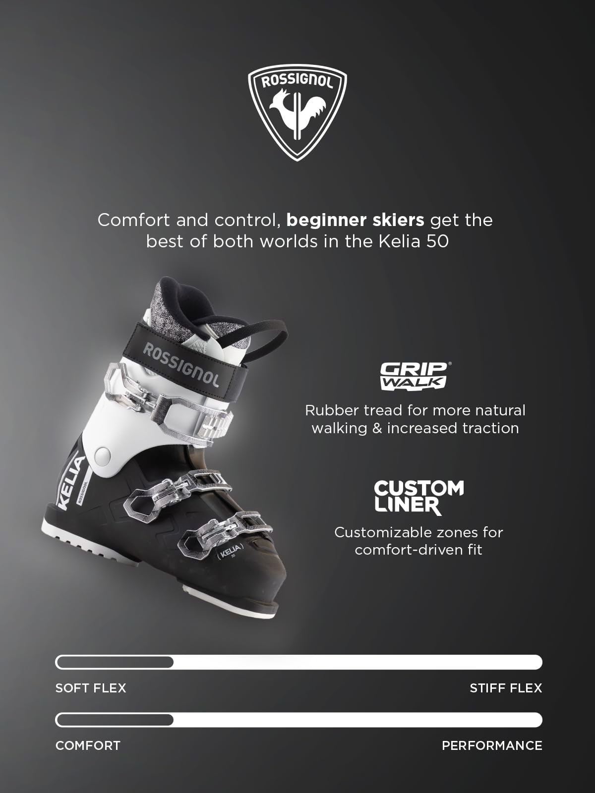 Rossignol Kelia 50 - Scarponi da sci da discesa da donna, colore: nero/bianco