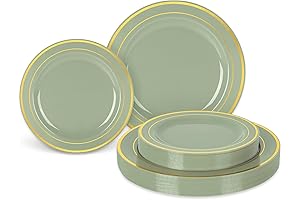 50Pcs Decorative Sage Green & Gold Foil Plastic Plates