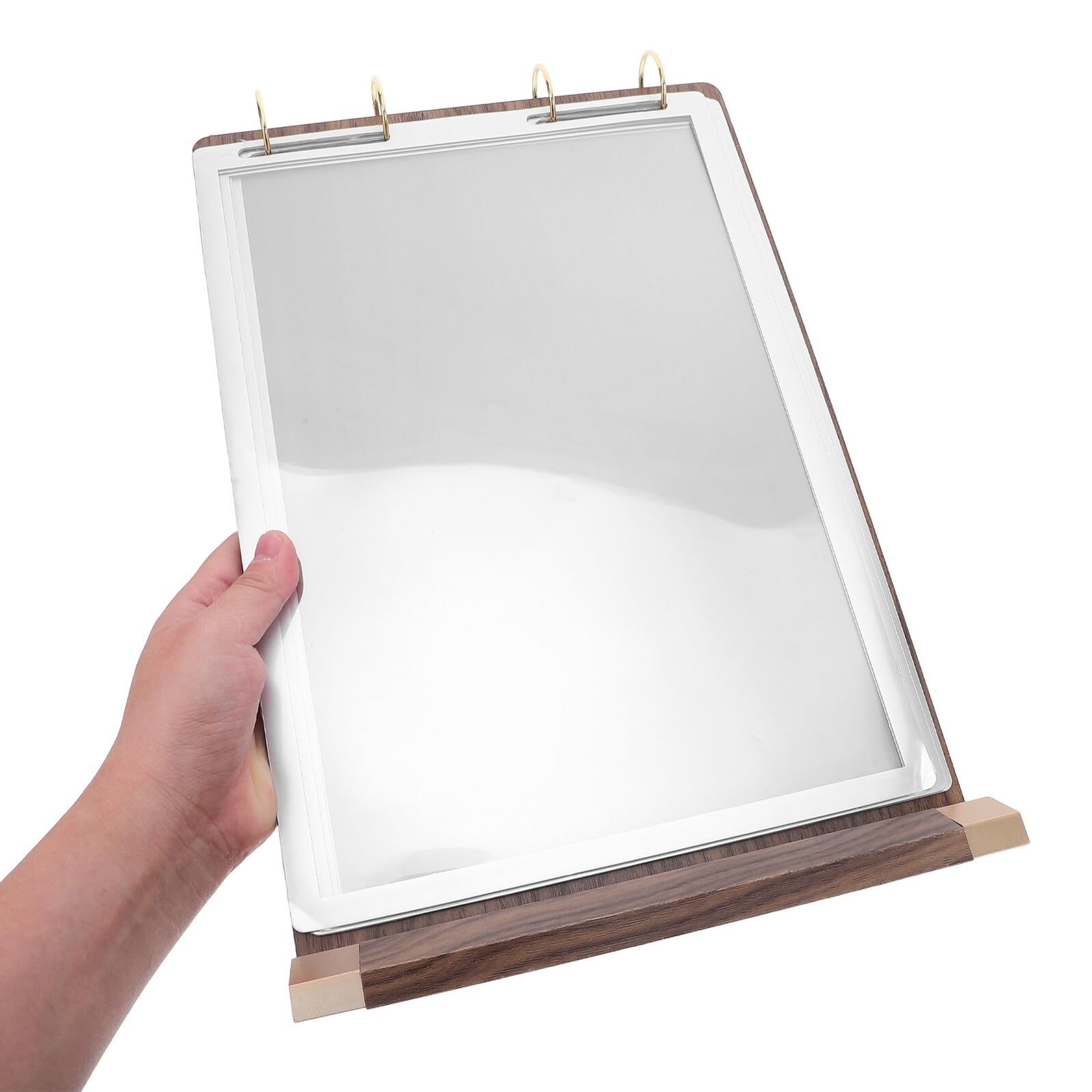 Expositor de Menús de Madera de Nogal Portamenús Vertical para Tarjetas de Mesa Páginas Lados Soporte para Carteles para Ferias Comercios y Menús de Tiendas