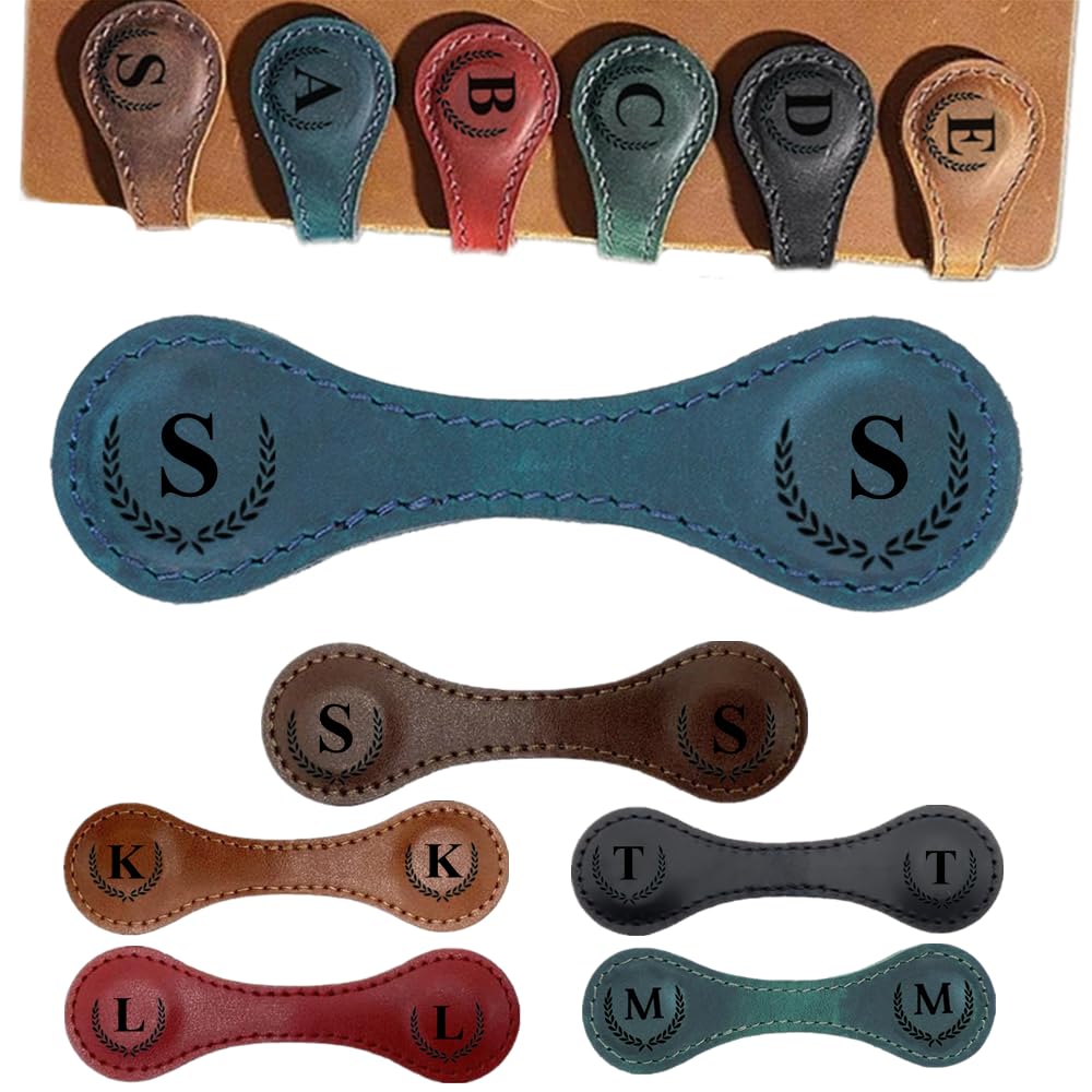 Personalised Magnetic Leather Bookmark, Custom Engraved, Multifunctional Letter Bookmark for Book Lovers, Readers, Women (Blue, S) โ image 1