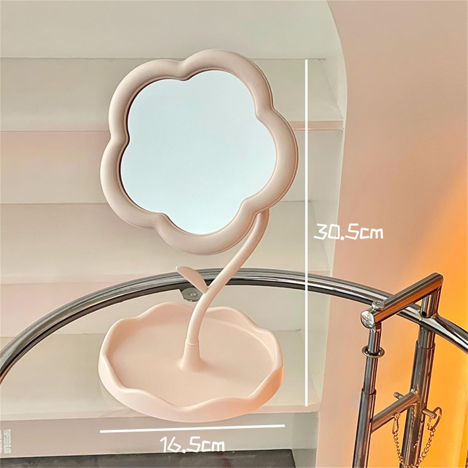 YEPZY Flower-Shaped Makeup Mirror, Rotatable Makeup Mirror with Tray Table Vanity Mirror Cute Flower-Shaped Mirror for Tabletop, Bedroom, Bathroom, Living Room(29L*16W) 1