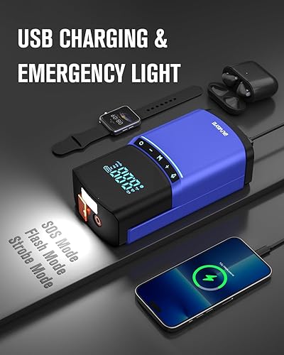 Miniatura 5 de Paquete de batería de arranque de 2500A, BUVAYE Jump Starter con compresor de aire 150PSI para automóvil de hasta 8L de gasolina 6L Diesel, 12V