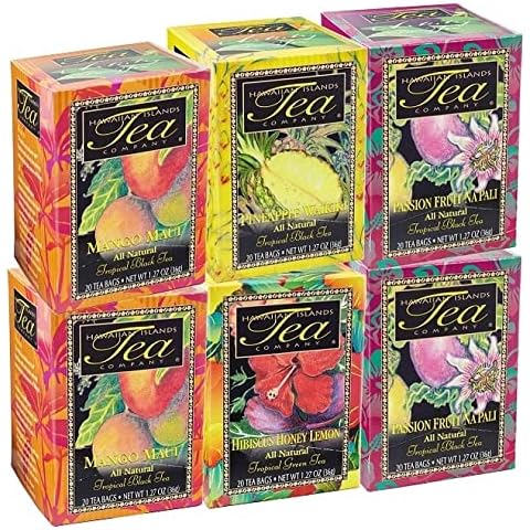 Hawaiian Islands Tea, Favorite Teas Six Box Collection (Six 1.27 Oz. Boxes with 20 Tea Bags Per Box) Cover