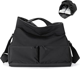 Stylish Gym Bag for Men and Women with Shoe & Wet Compartment, Water-Resistant Fabric Duffle Bag for Travel, Sports, Fitness & Workout (Black)