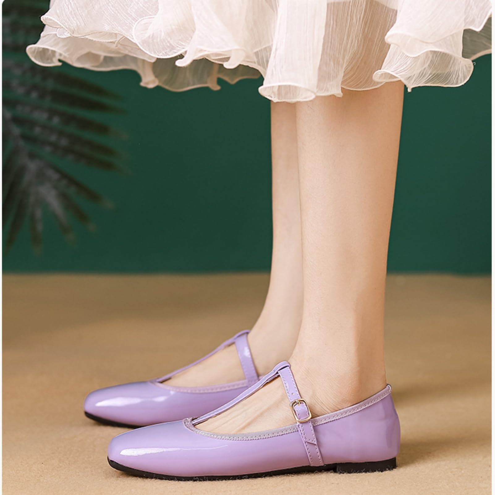 ANUFER Mujeres Zapatos Planos Mary Jane Hebilla Correa en T Bailarinas