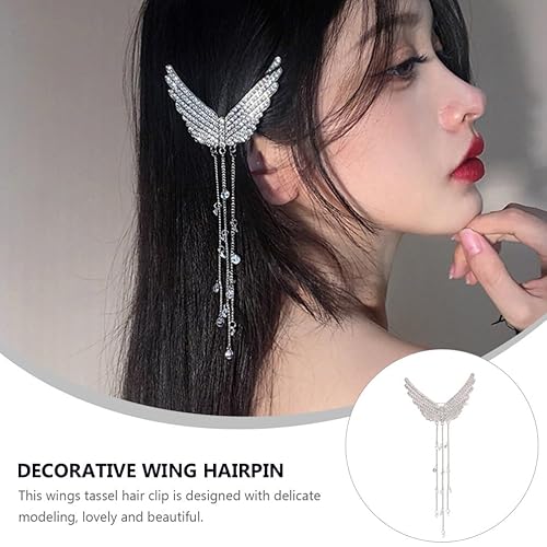 Miniatura 3 de Lurrose Pinza para el pelo con borlas de diamantes de imitación, alas de ángel, horquillas laterales, horquillas de cristal, joyería nupcial,