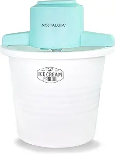 Nostalgia Electric Ice Cream Maker – Parlor Style, Old Fashioned Soft Serve Ice Cream Machine Makes Frozen Yogurt or Gelato in Minutes - Fun Kitchen Appliance – White - 4 Quart