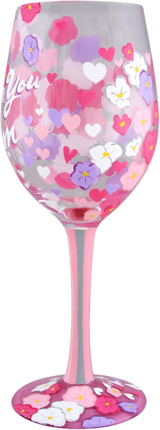 Enesco Wine Glass I Love You Mom, STD, Multicolor