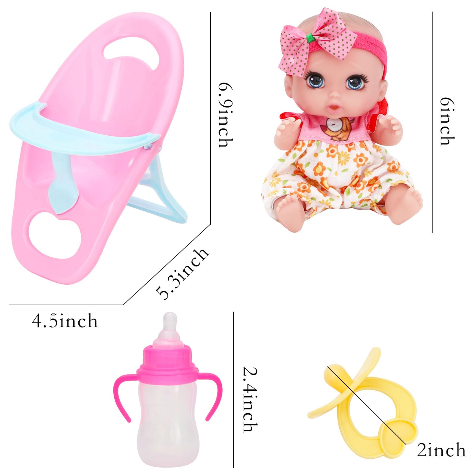 ONEST 4 Pieces 6 Inch Dolls with Accessory Cute Doll Mini Doll with Clothes Mini Dolls with Accessories
