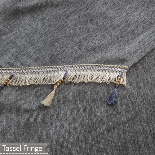 Image of HOKIPO 'Serenity Tassel' Chenille Sofa Arm Cover with Tassels - 1 Pair | Glacier Silver (IN-893-LGRY*2)