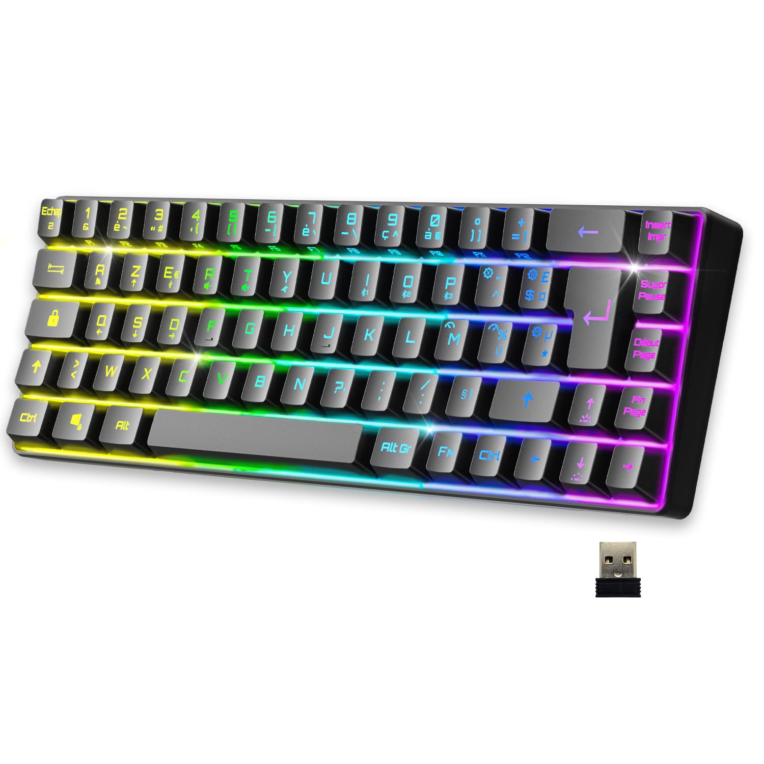 EMPIRE GAMING - 2024 New - K508 Compact Wireless Gaming Keyboard (French) - WiFi 2.4G/ Type-C - PS4/PS5/PC/Mac - RGB LED Backlight - 23 Anti-Ghost Keys - Black