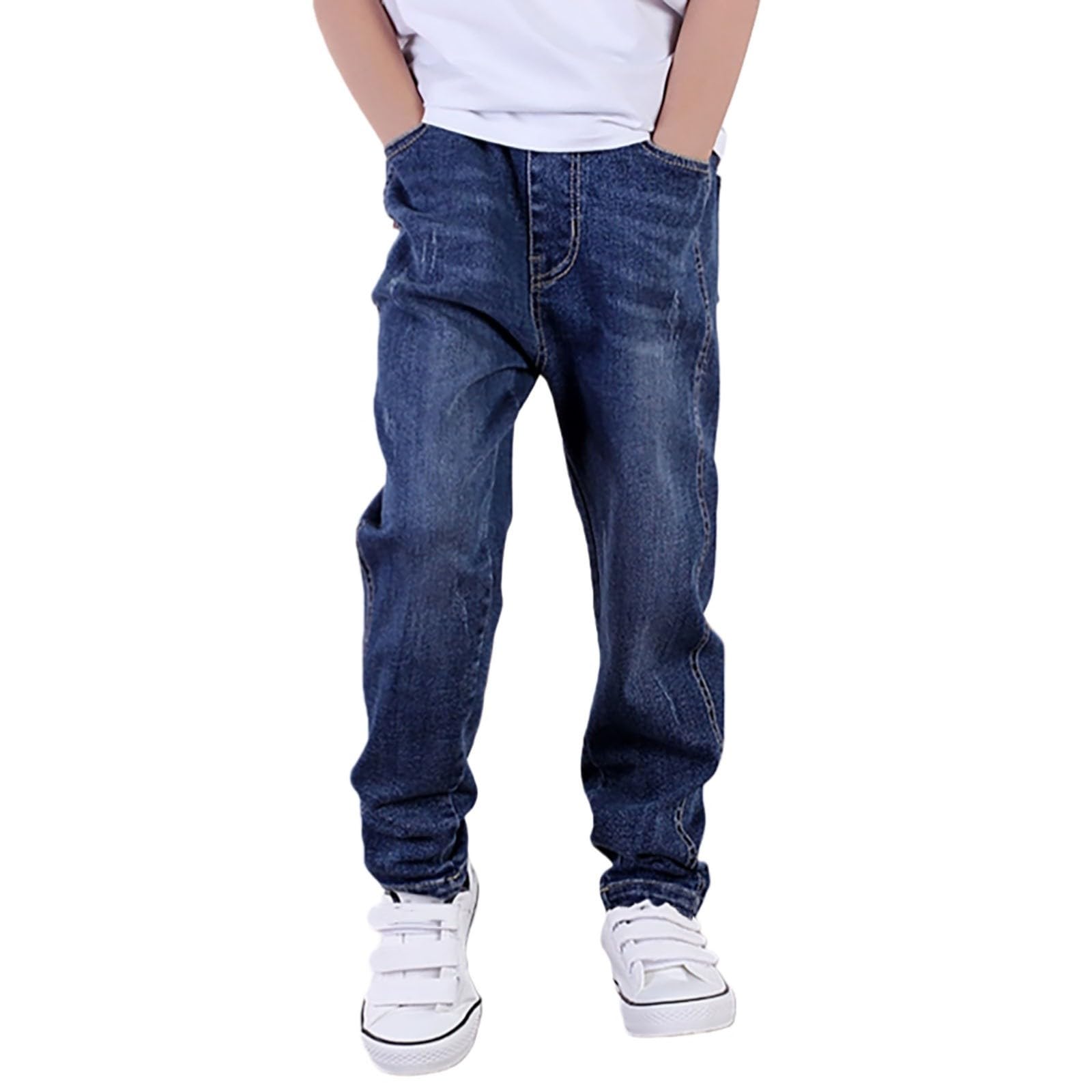 Mens Classic Slim Fit Jeans Y2K Skater Denim Pants Casual Elastic Waist Loose Fit School Trousers Hip Hop
