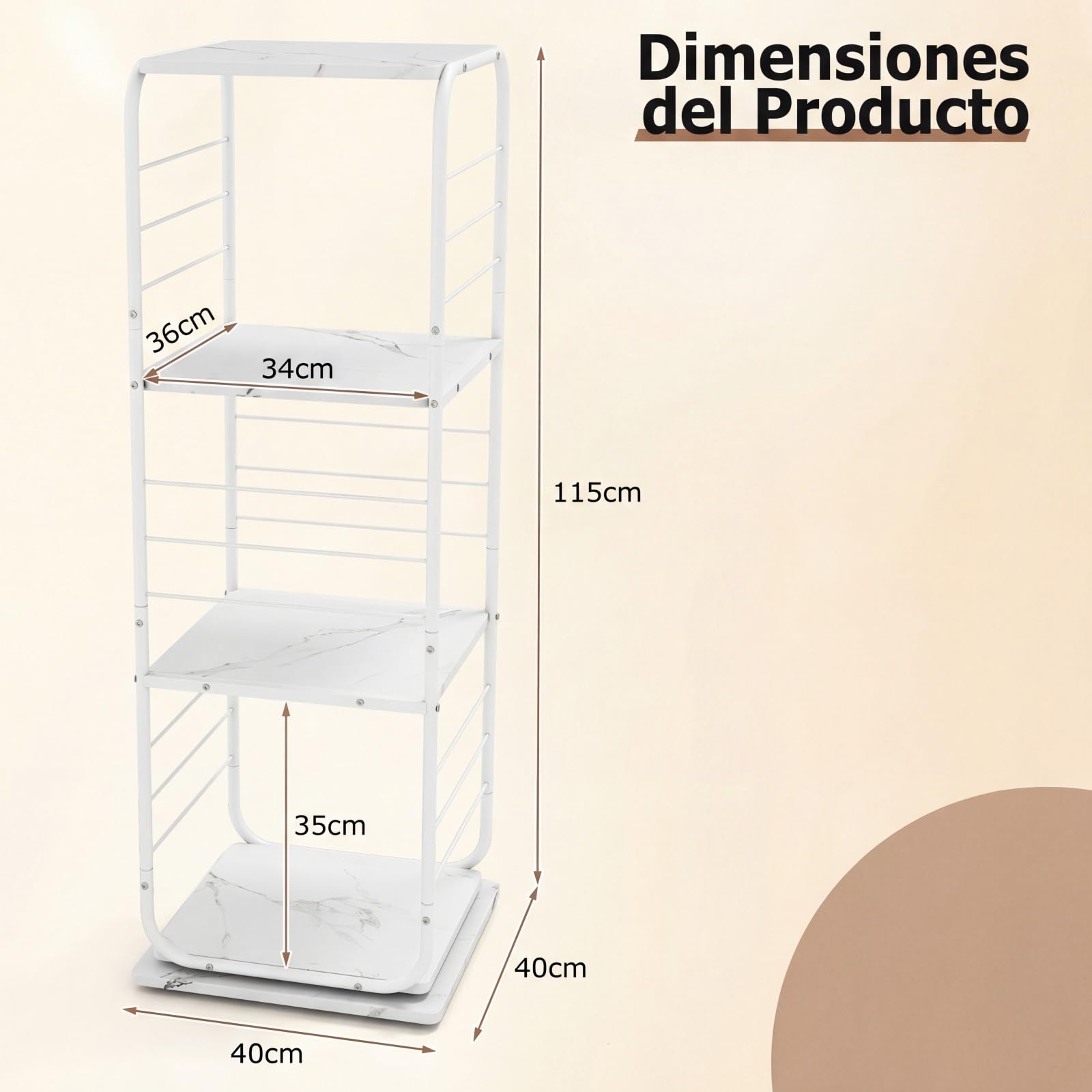 COSTWAY Mueble Tocadiscos de Vinilo para 280 LPs, Estantería Giratoria para Vinilos de 4 Niveles, Giratoria 360°,Metal, Soporte de Tiscos para Salón, 40x40x115cm (blanco)