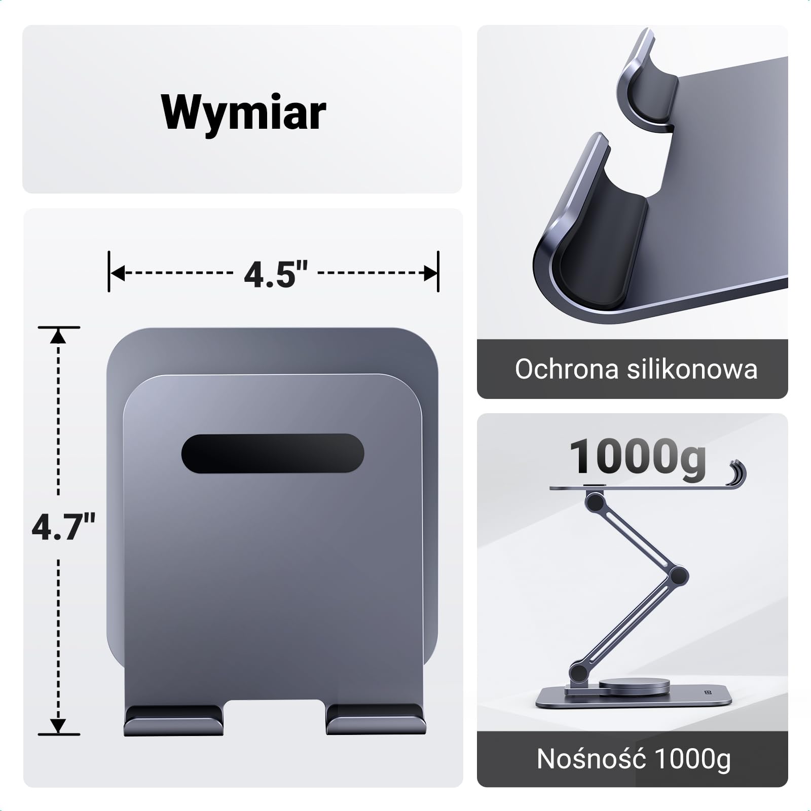 UGREEN Stojak na tablet aluminiowy 360° obrotowy regulowany do 13" | Aluminiowy, 360° obrotu, elastyczny, stabilny, składany i przenośny