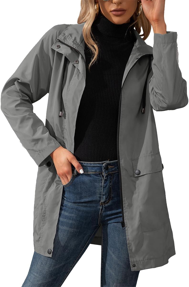 Women's Outdoor Waterproof Lightweight Rain Jacket Casual Long Climb Hiking Fish Hooded Windbreaker