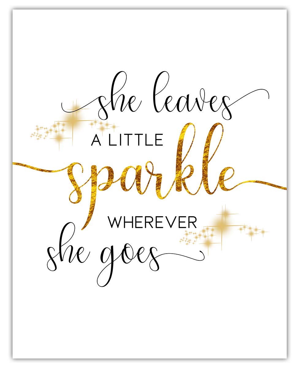 Motivational Wall Art Office Decor for Men & Women: "She Leaves a Little Sparkle Wherever She Goes" - 11x14 Unframed Inspirational, Motivational & Positive Affirmations Wall Decor for Kids & Teens