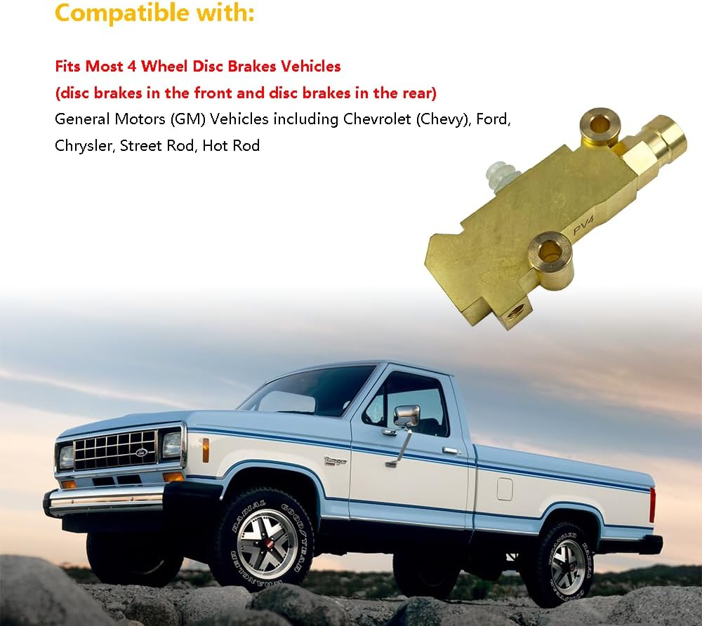 PV4 Brass Brake Proportioning Valve Disc Front/Disc Rear Brakes | Fit for GM Vehicles Chevrolet (Chevy), Ford, Chrysler, Street Rod, Hot Rod Classic Car & Truck | OE# 172-1361