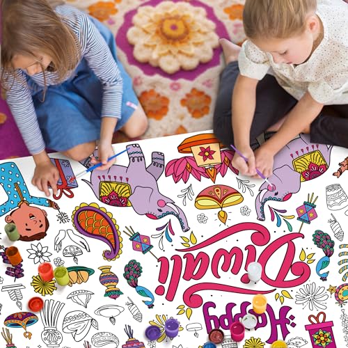 OHOME Diwali Giant Coloring Poster/Tablecloth - Diwali Decorations for Home - 30 x 72 Inches Jumbo Coloring Banner Kids Crafts Activities Decor Party Decorations | Diwali Gifts by OHOME - Image 6