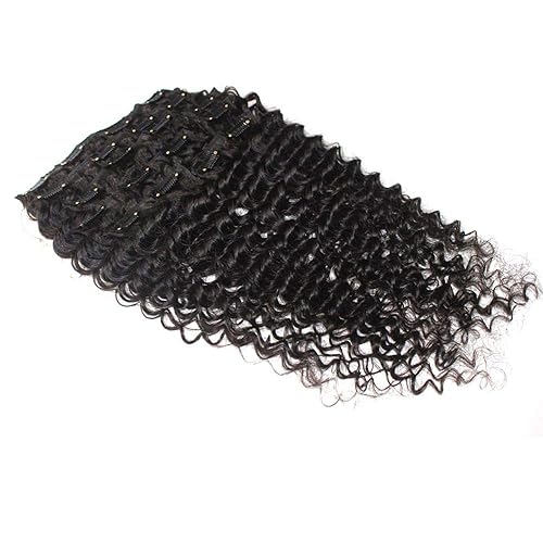 Miniatura 3 de 100 extensiones de cabello rizado Remy clip en #1B negro 20 pulgadas 4.23 oz 8 unidslote 20 clips extensiones de cabello