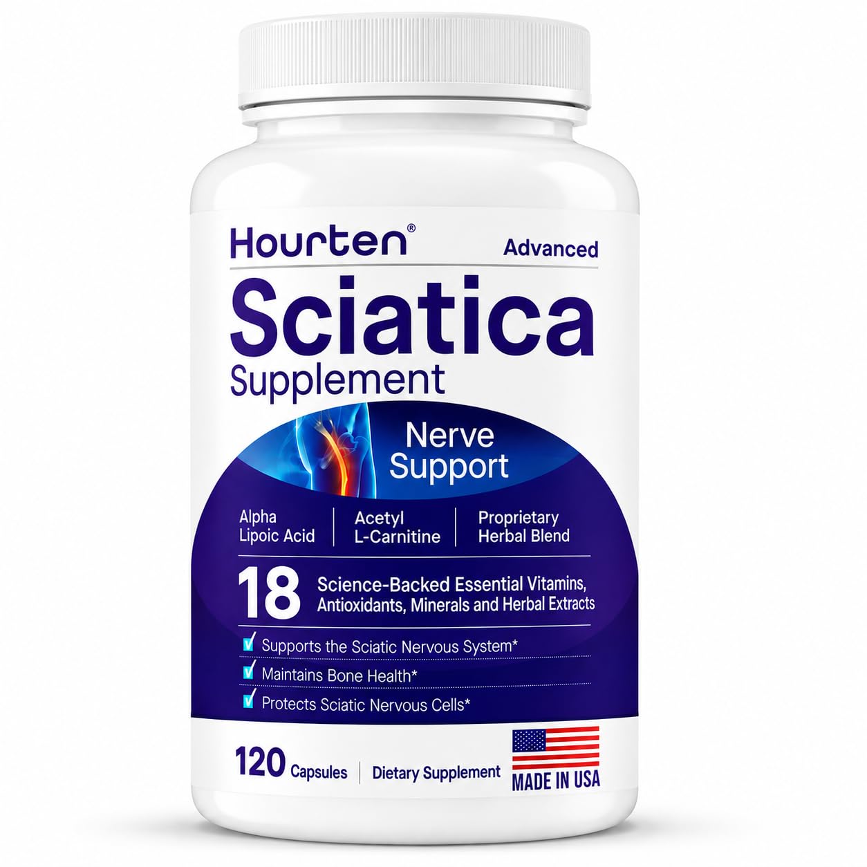 acetyl l carnitine myelin sheath Hourten Advanced Sciatic Nerve Support Relief: Alpha Lipoic Acid - 18 in 1 Sciatica Supplements - Vitamin B Complex Bio Intense Glutathione White Offer_CELEBRATE35 Volume:600mg – 5 vial lab pack (Save 5%)