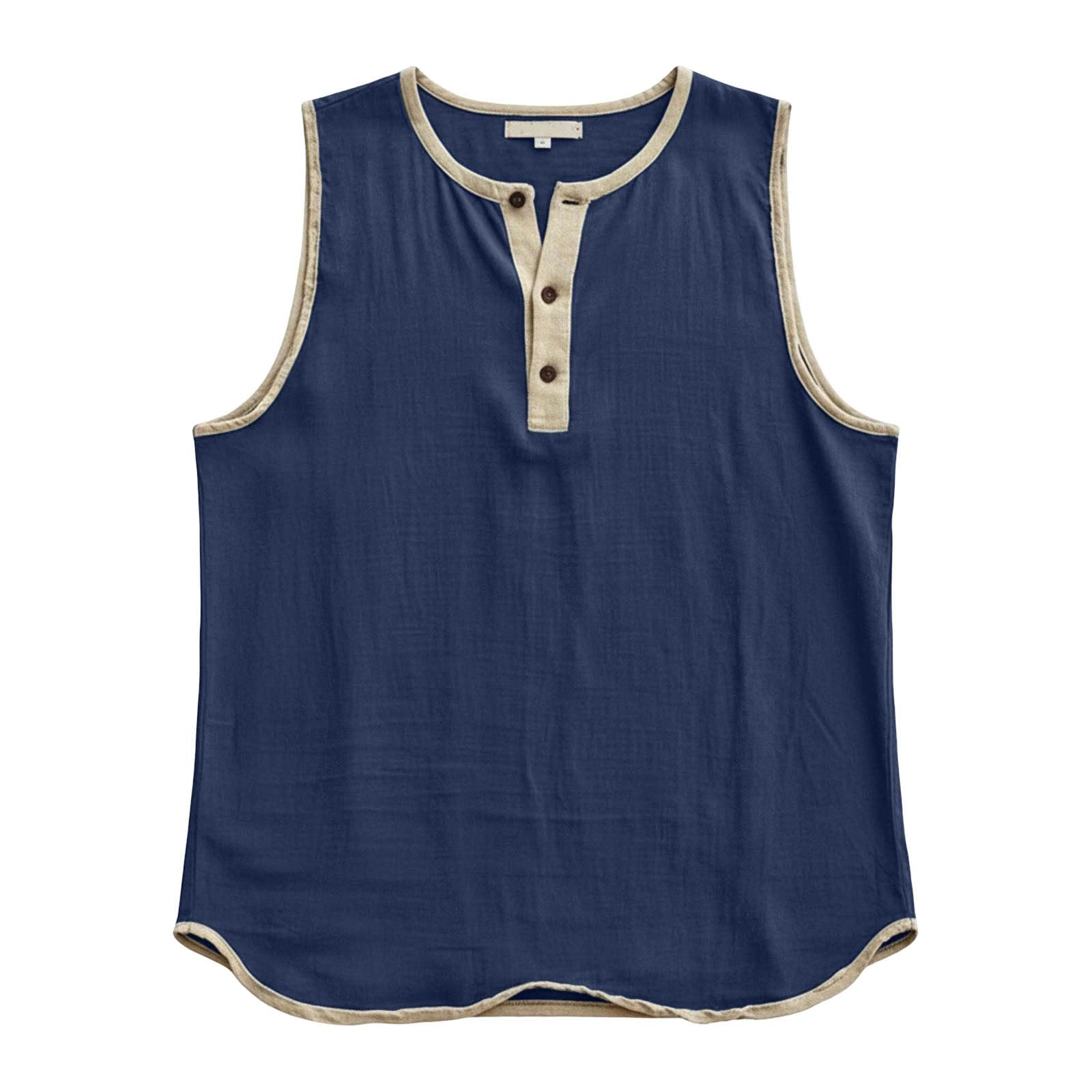 Débardeur Lin Homme Sport - col Mao - Henley Shirt Chemise en Lin sans Manches - Débardeurs Décontracté - Maillot de Corps d'été - Debardeur de Plage - Couleur Unie -Ample et Respirant T-Shirts Top