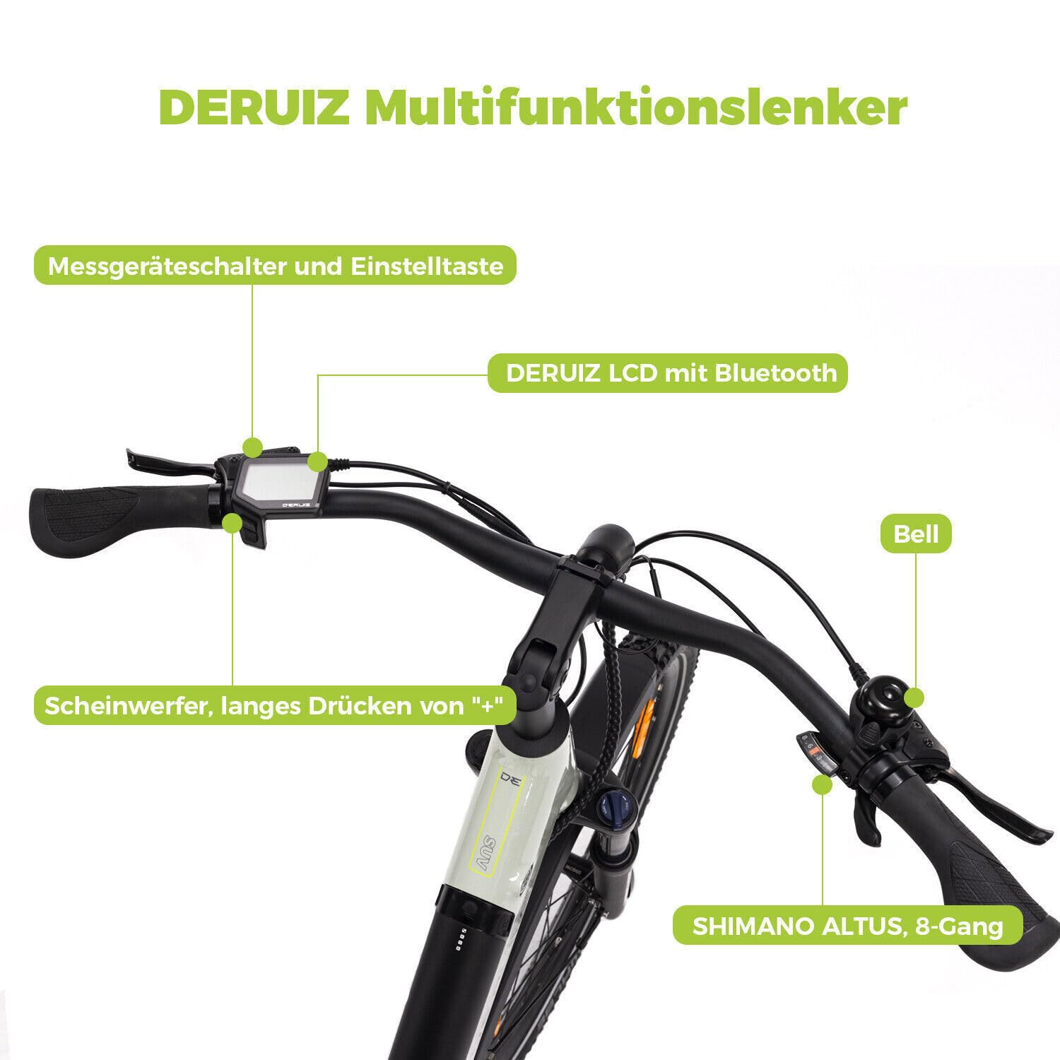 DERUIZ Quartz SUV E-Bike 27,5 Zoll Tiefeinsteiger Damen & Herren StVZO | 250W Heckmotor 55 Nm, 48V 644Wh Akku bis 160 km, Shimano 8-Gang, hydraulische Scheibenbremsen, RH 46 cm