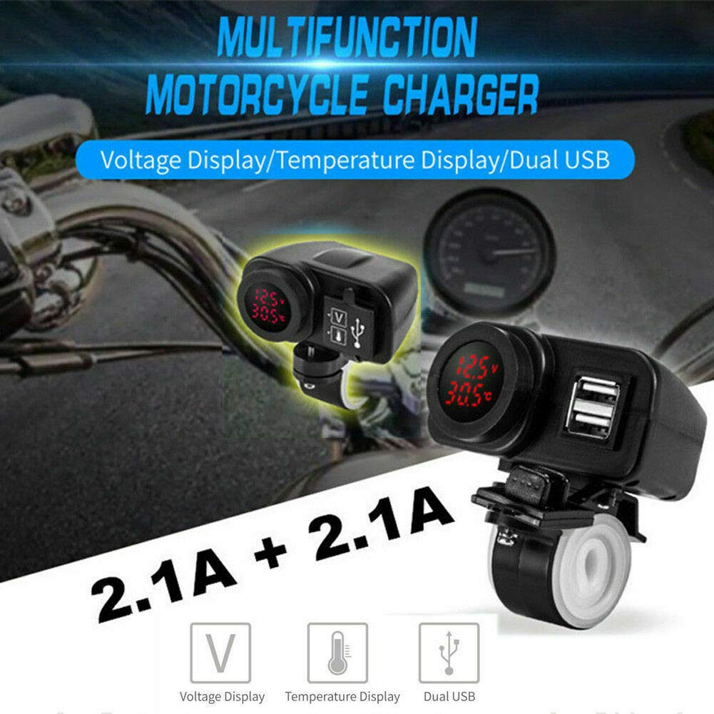 MASO Caricatore USB Per Moto 12V Doppia Porta - Impermeabile Con Display Tensione E Temperatura - Adattatore Da Accendisigari - 3