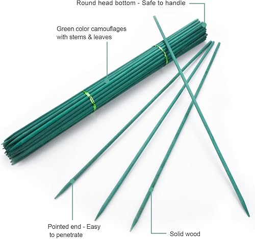 Miniatura 2 de 30 estacas de jardín de bambú verde de 16 pulgadas, palos de soporte de plantas de madera con lazos de jardín y correa de nailon para plantas