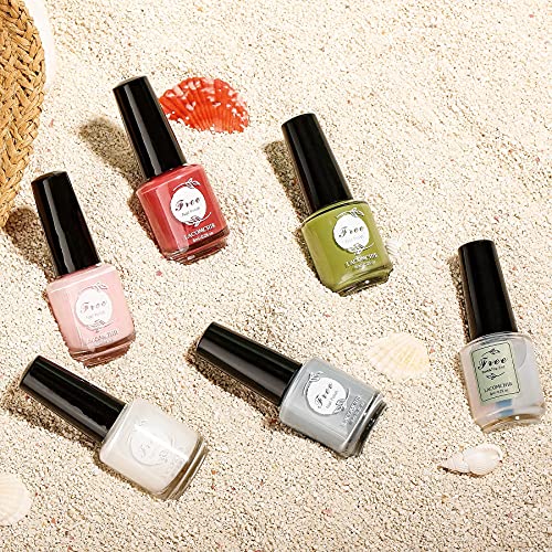 Lacomchir Schnelltrocknender Atmungsaktiv Nagellack 8mlx 6Pcs 5 Farben Matt& 2 in 1 Base & Top Coat Apfelgrün Silber… – Bild 5