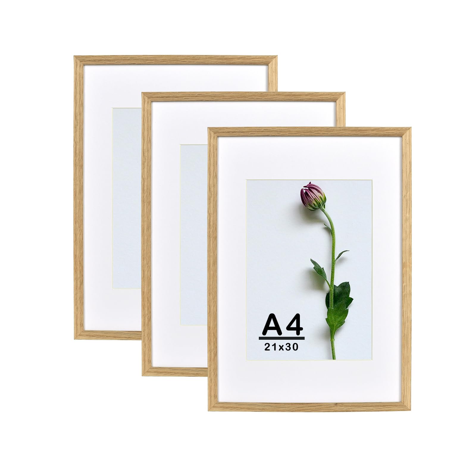 Atryinous A4 Picture Frame 3 Pack OAK Wood Grain Wooden Certificate Frame Display Photo 6x8 with Mat or 8.3x11.7 Without Mat Art Gallery Poster Frame