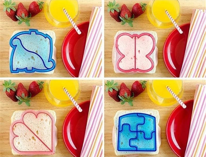 Cots and Cuddles 4pc DIY Cute Fun Shapes Sandwhich Bread Mold Cutter Perfect for Breakfast, Lunch, Parties
