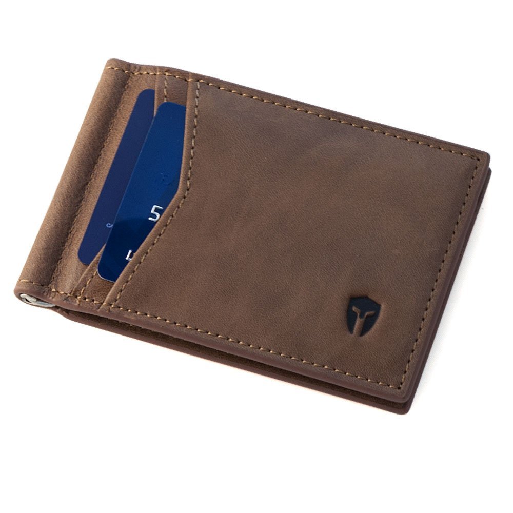 Bryker Hyde RFID Blocking Slim Minimalist ID Outside Front Pocket Wallet, Money Clip, 9 Slots, Leather (Texas Brown)