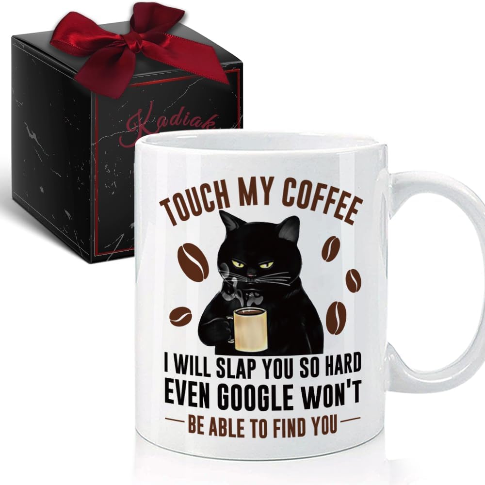 Touch My Coffee I'll Slap You So Hard 11oz Black Cat Ceramic Mug, Funny Cat Lover Gift, Classic Whimsical Novelty Coffee Mug