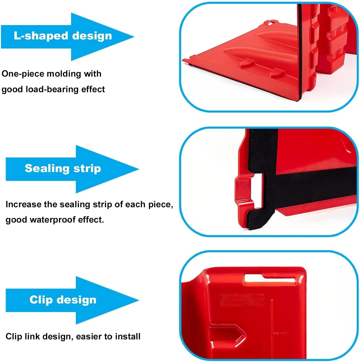 Reusable L-Shaped Flood Protection Barrier for Outdoor Emergency Flooding, River Diversion, Dams & Highways - Effective Water Control Solution,Red,50 pcs